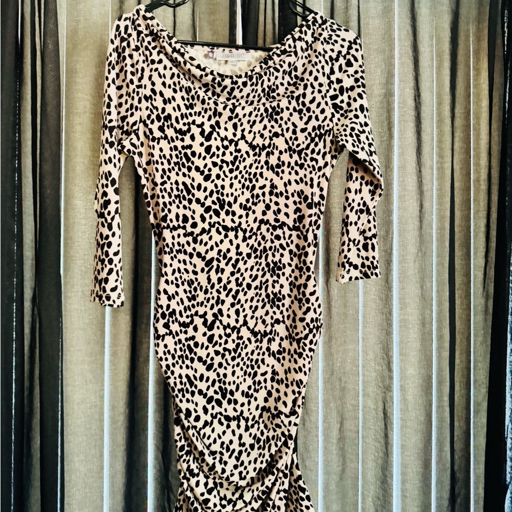 Jennifer Lopez Black and Cream Long Sleeve Dress